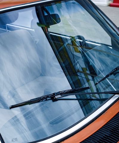 black car door with white window blinds